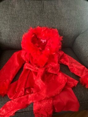 Sugar Thrillz Red Satin Feather-Trimmed Robe